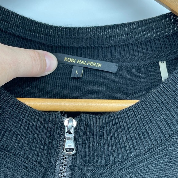 Kobi Halperin Black Floral Embroidered Wool Blend Zip Up Cardigan Sweater Size L - Picture 4 of 6